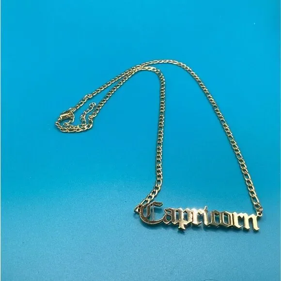 ⭐️🌙Capricorn Zodiac Nameplate on 14k Gold plated Figaro Chain⭐️🌙